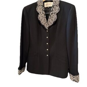 VINTAGE Chic 80's Albert Nippon Evening Jacket Black Sz 6 Embroidered